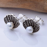 S989 - 925 silver FW pearl scallop stud earrings