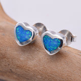 S412 - Heart blue opal stud earrings
