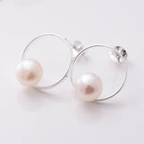 S963 - 925 silver 8mm f/w pearl hoop stud earrings