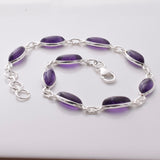 B040 - 925 silver and amethyst marquis cab bracelet
