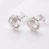 S887 - 925 silver CZ flower stud earrings