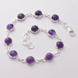 B041 - 925 silver and amethyst round cab bracelet