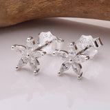 S881 - 925 silver CZ flower stud earrings