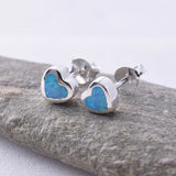 S412 - Heart blue opal stud earrings