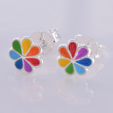 S579 - Rainbow colour flower stud earrings